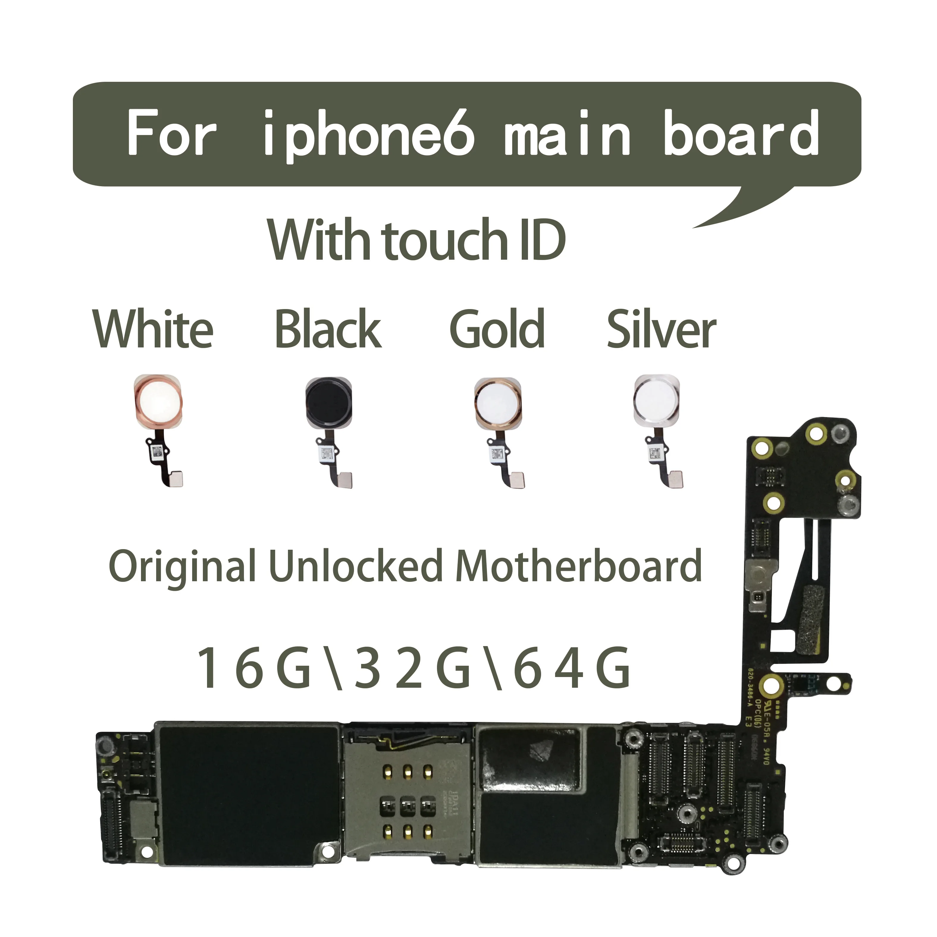 

100% Original unlocked for iphone 6 Motherboard With Touch ID/without Touch ID,for iphone 6 Logic boards,16gb / 32gb / 64gb