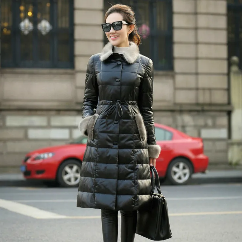 

Women's Fur Coat Real Genuine Leather Jacket Women Clothes 2020 Korean Mink Fur Collar Sheepskin Coat Streetwear Women Tops