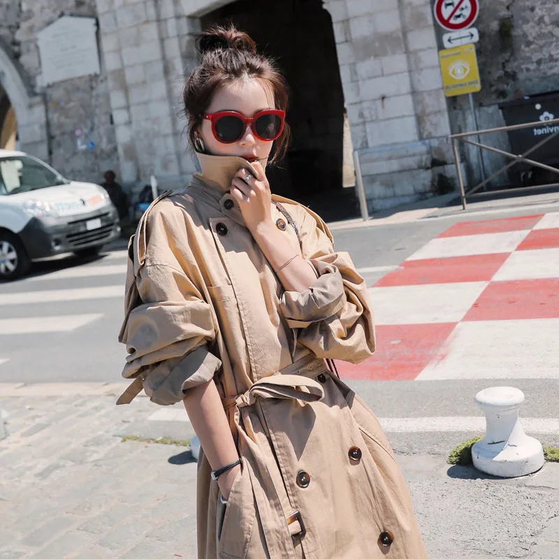 

Trench Coat Women's 2019 New Style Long over-the-Knee waitmore Korean-style Loose-Fit Students Versatile Spring And Autumn Coat