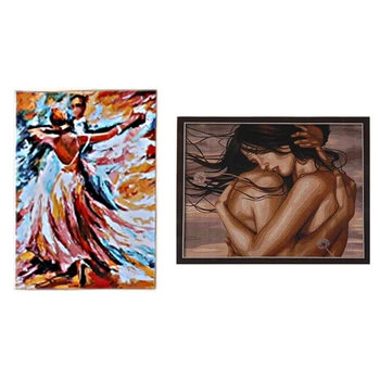 

2 Set 16X20 Inch DIY Oil Paintings Paint By Number Kit Frameless - 1 Set Forever Embracing & 1 Set Tango Men and Women Double Da