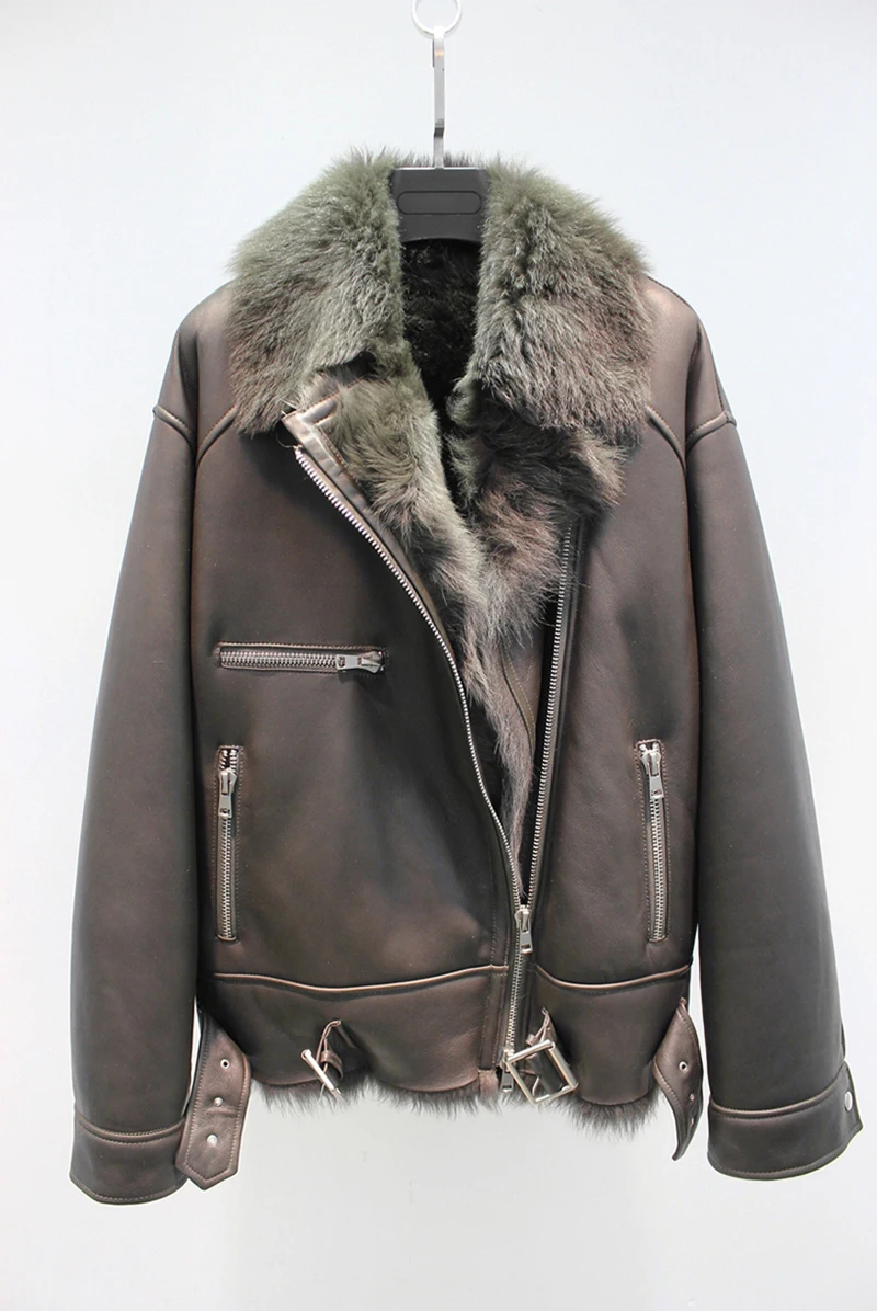 Женская зимняя Роскошная куртка Toscana из овечьей шерсти с подкладкой из овчины байкерская куртка для влюбленных
