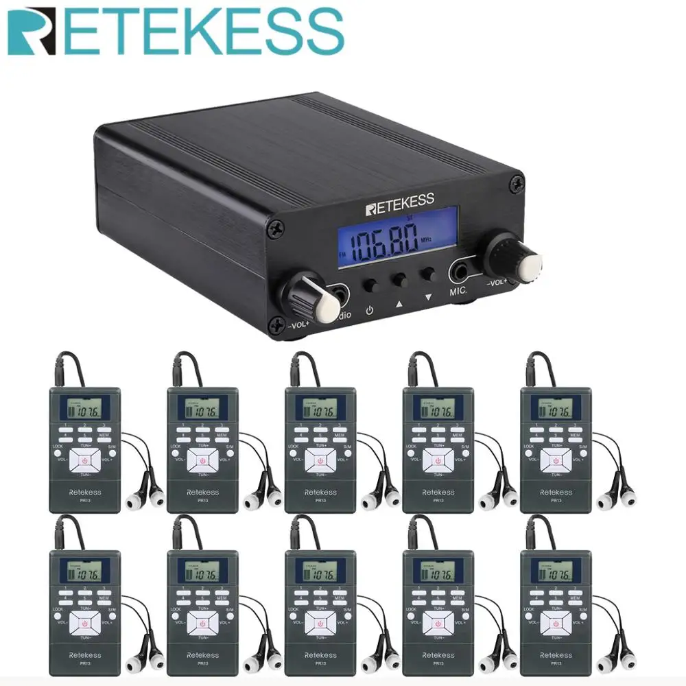 Беспроводной fm передатчик Retekess TR508 радиостанция + 10 шт. PR13 Радио для церковного