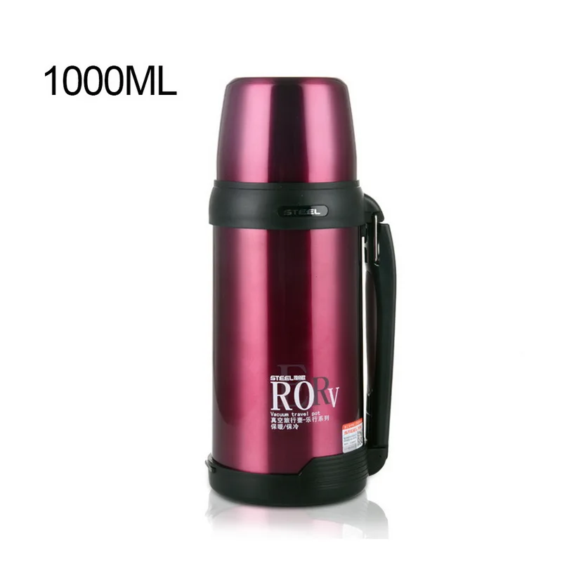 1000ml red 1000/1500/1800 мл 304 термос из нержавеющей стали с вакуумной изоляцией бутылки напитков колба для воды дорожный стакан для кофе с мешком - Цвет: 1000ml red