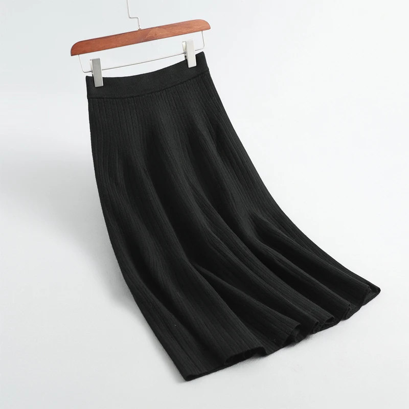 Осенняя и зимняя женская юбка Повседневная однотонная плиссированная трикотажная юбка