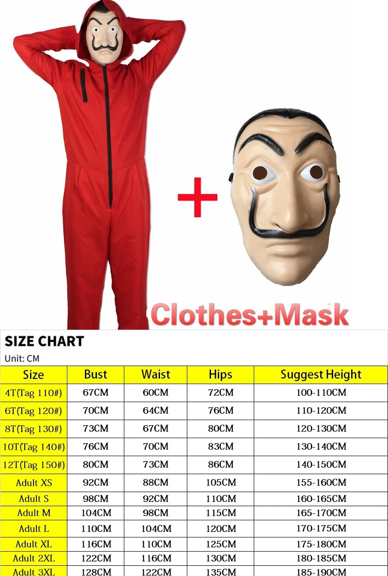 Money Heist The House Of paper La Casa De Papel Dali, карнавальный костюм для мужчин на Хэллоуин, женские Вечерние Маски для детей - Цвет: Красный