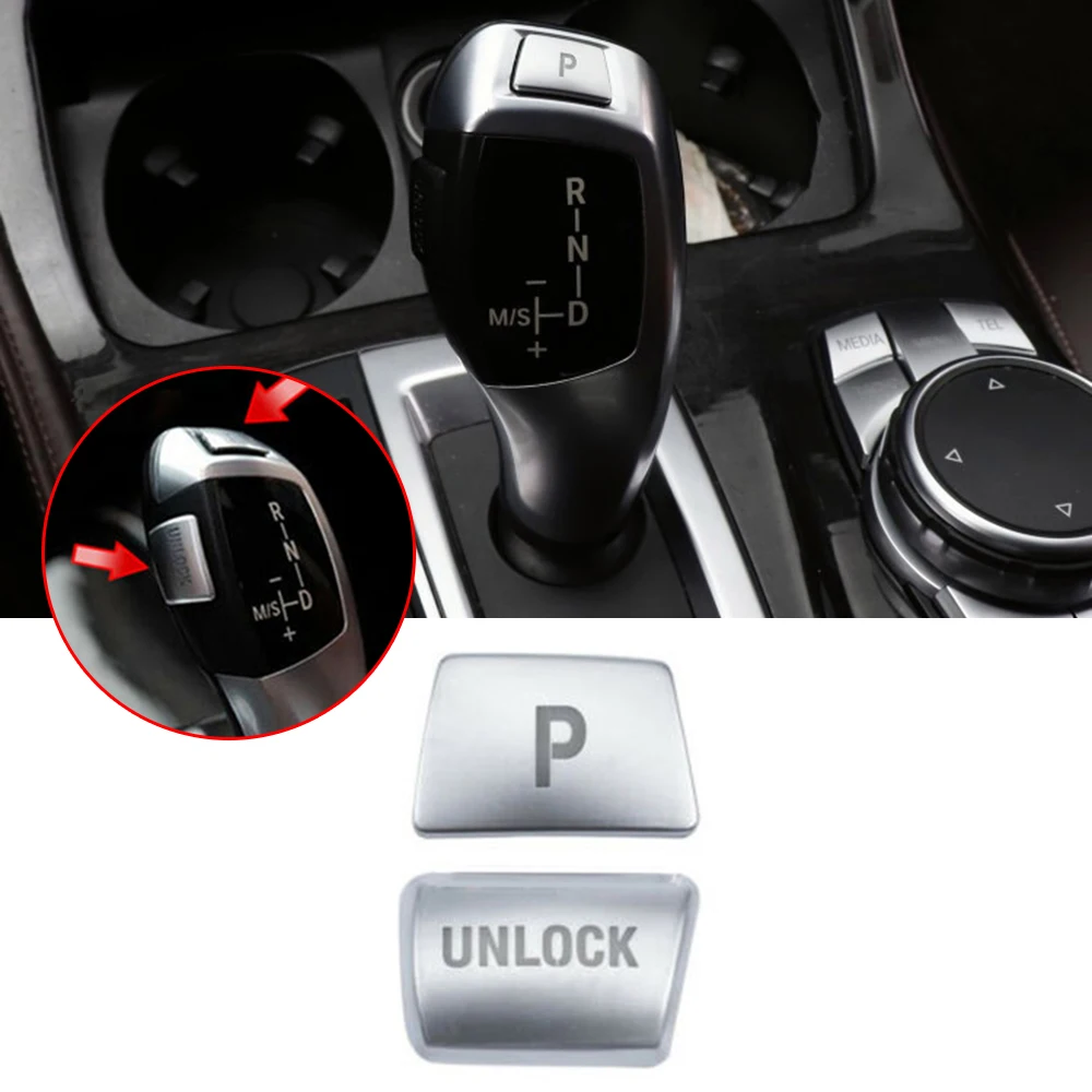 

2pcs Gear Knob "P" Unlock Key Button Cover For BMW 3 4 5 7 X3 X4 X5 X6 F20 F30 F34 F15 F16 F25 High Chrome Finish Interior Trim