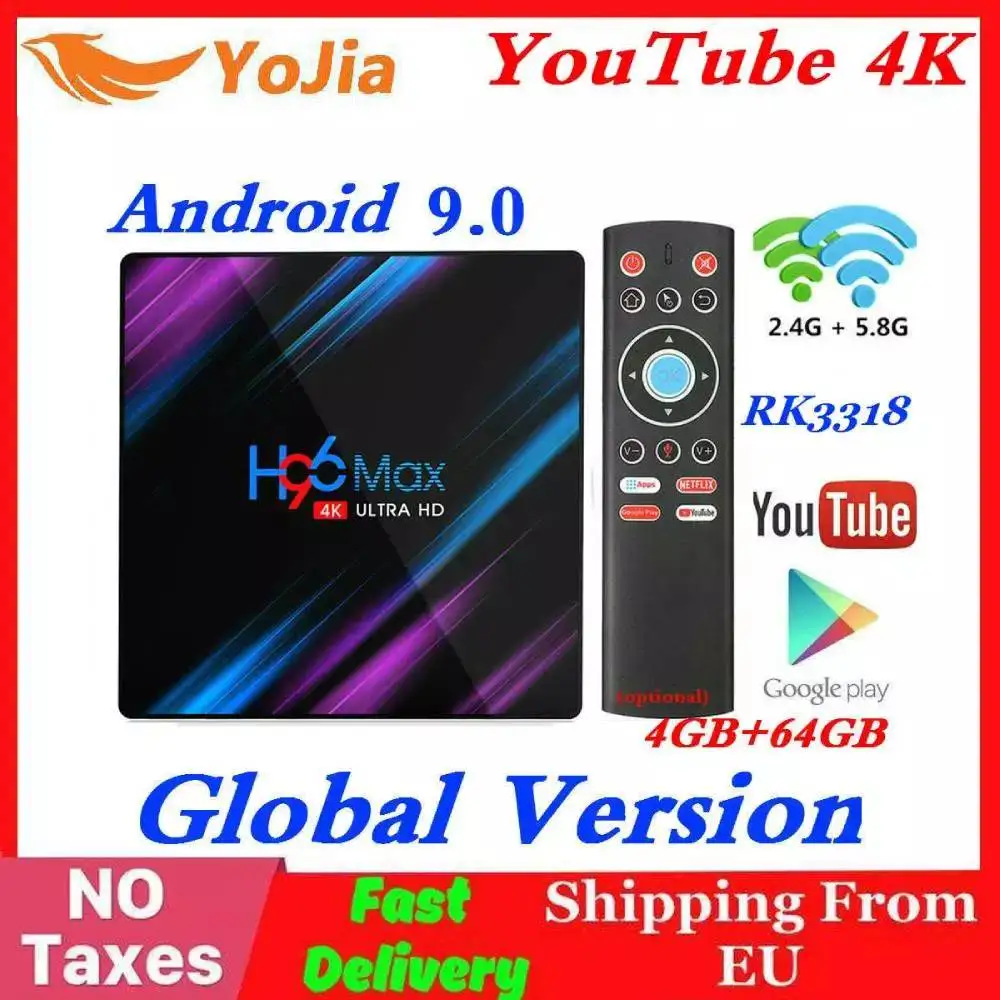  RK3318 H96 MAX Smart TV Box Android 9.0 4GB RAM 64GB ROM 32G 4K WiFi Media Player Google Voice Netf - 33030043583