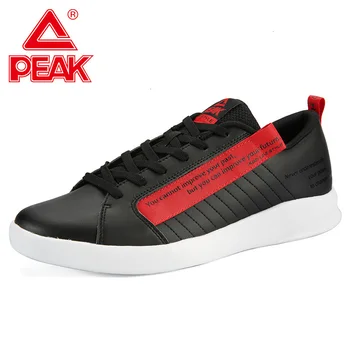 

PEAK Men Skateboarding Shoes Leather Upper Letter Printing Life Style Sneakers Lightweight Classic Culture Casual Walking Shoes
