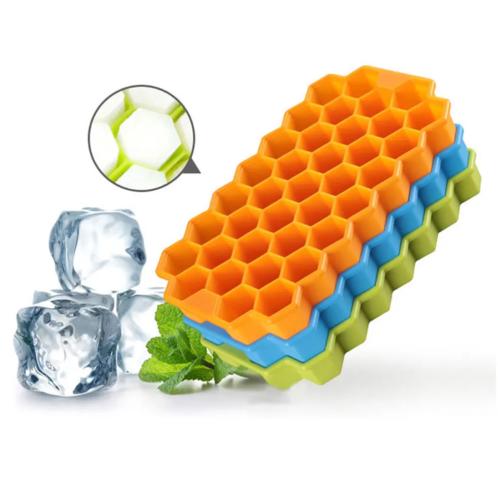 

Honeycomb Ice Cube Maker Tray 37 Cubes Silicone Mold Portable Ice Maker with Lids Ice Cream Maker Party Popsicle Molds