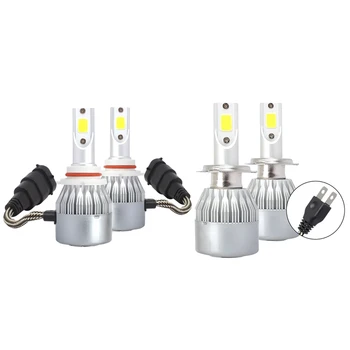 

4 Pcs C6 Led Car Headlight Bulbs, 2Pcs 8000K Light Blue Led Headlight Fog Light- Bulbs 72W 8000Lm Conversion Kits Autolamps Fog