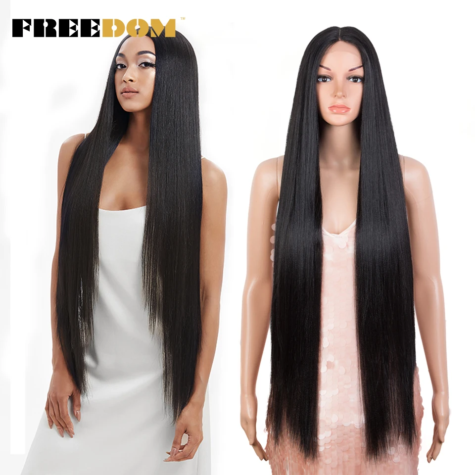 FREEDOM Synthetic Lace Wig 38 Inch Deep Part Long Straight Wig Ombre Pink Cosplay Wigs For Black Women lace front wig