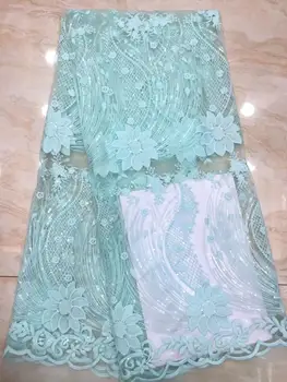 

New design african lace fabric silver glitter sequins French tulle lace fabric with sequins For Wedding dress