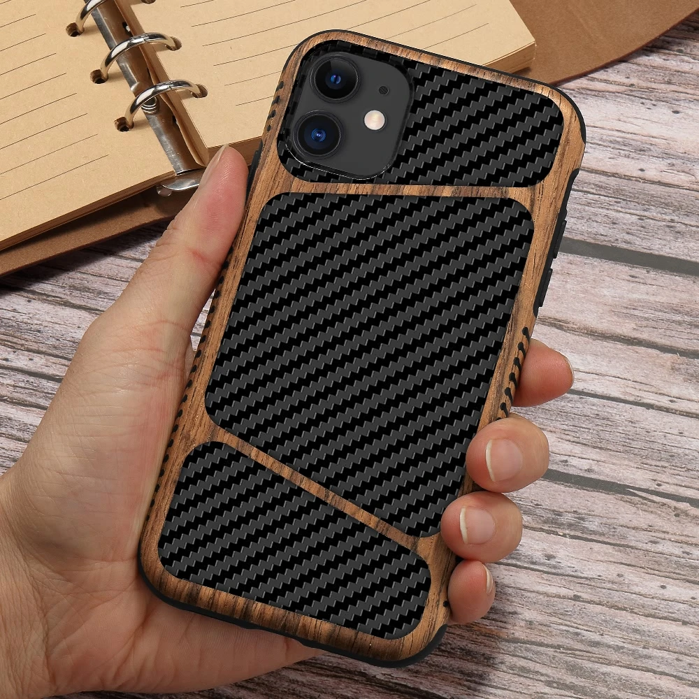 LAPOPNUT Slim Wood Carbon Fiber Texture Silicone Soft Case for IPhone SE 2020 11 Pro Max X Xr Xs 7 8 Plus Hybrid Leather Cover |