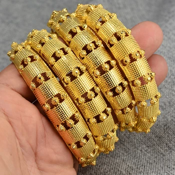 

4Pieces Ethiopian Gold Bangle Women Dubai Bride Bracelets African Gold Color Jewelry Middle East Wedding Gift