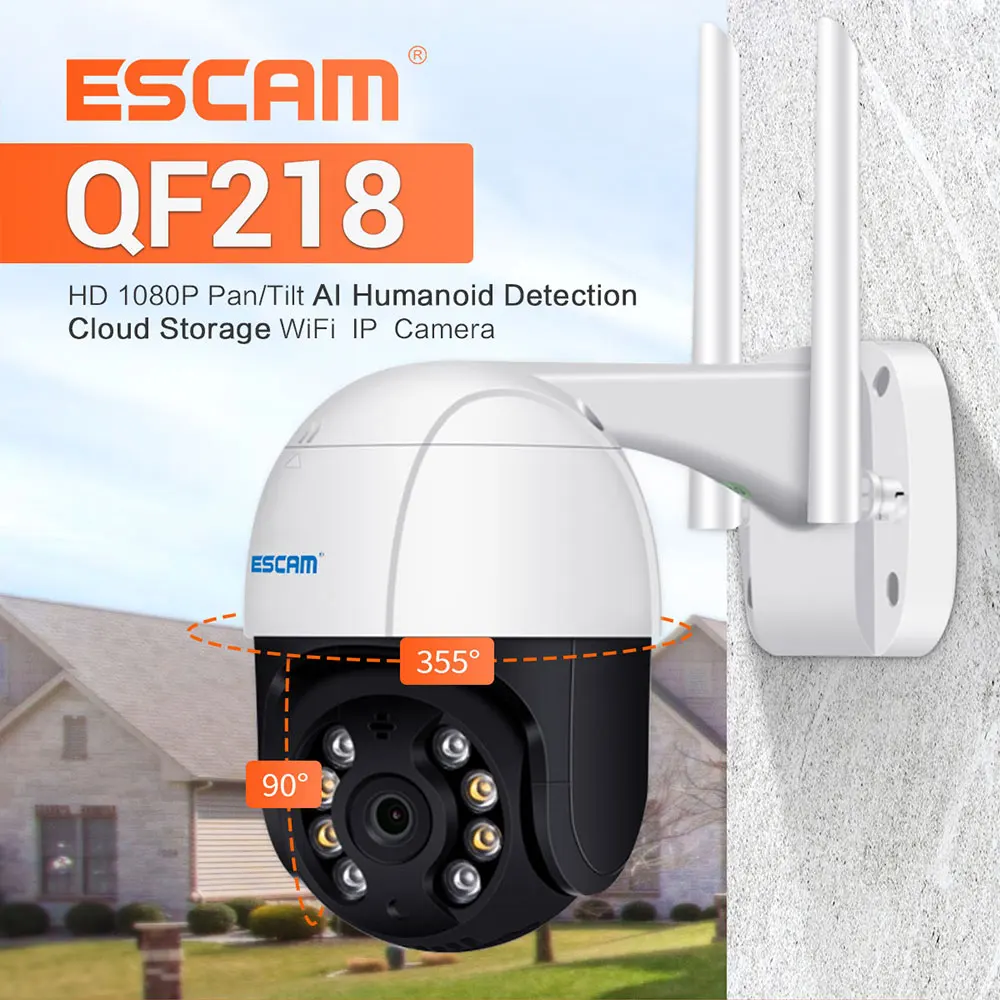 

ESCAM QF218 1080P Pan/Tilt AI Humanoid detection Cloud Storage Waterproof WiFi IP Camera with Two Way Audio