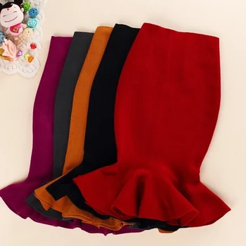 

Knitted Mermaid Office Lady Women's Midi Skirt Black High Waist Solid Ruffle Party Womens Skirts 2019 Autumn Bottoms Female