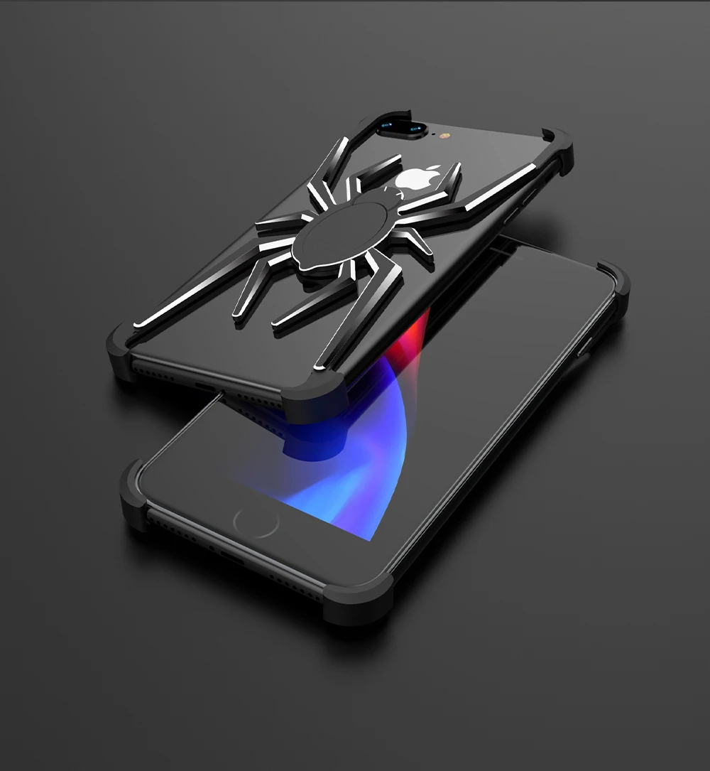 Противоударный защитный чехол для телефона с изображением паука для iphone 7, 7 plus, 8, 8 plus, силиконовый гибридный жесткий чехол из поликарбоната - Цвет: Черный