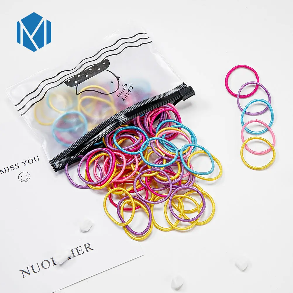 M MISM 100PCS Girls Soft Nylon Headband Scrunchie Rubber Bands Elastic Hair Bands Ponytail Holder Kids Hair Ties Accessories - Цвет: 3cm bright silk J