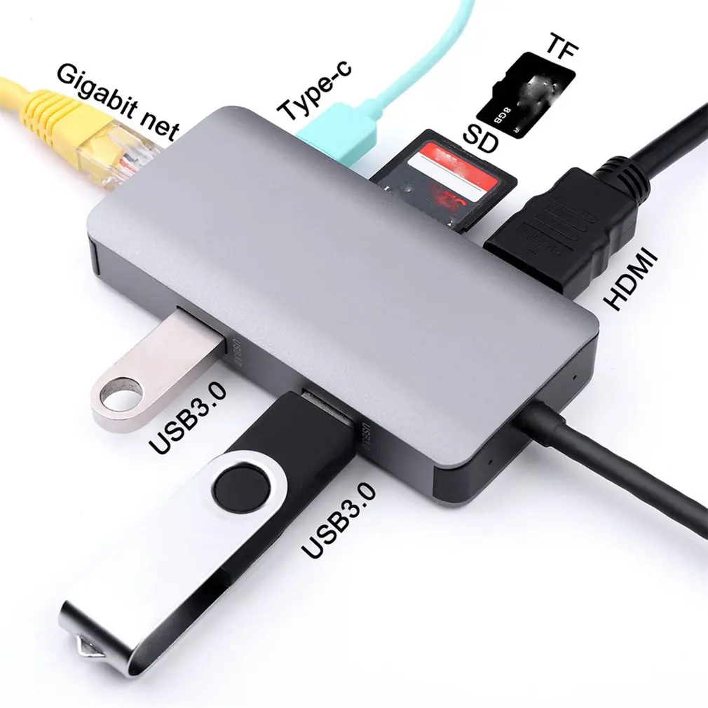 Type C USB C концентратор многопортовый USB 3,1 type C к HDMI USB 3,0 RJ45 SD кардридер зарядка PD адаптер конвертер для Mac