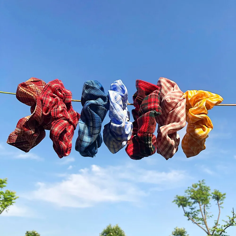 2020 New Sweet Plaid Hair Scrunchie Elastic Band Girls Ponytail Holder Rope Ties Headwear Accessories For Women |