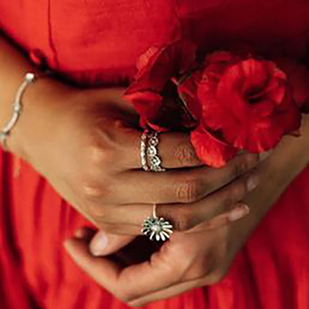 925 Sterling Silver Daisy Flower Crown Rings for Women Jewelry Making