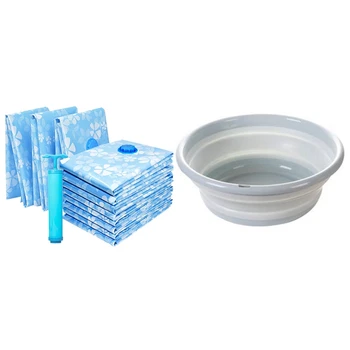 

1x Multipurpose Folding Bucket Washbasin & 11PCS Thickened Vacuum Storage Bag with Hand Pump