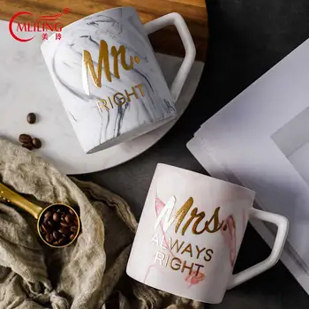 

Gold Mr RIGHT & Mrs ALWAYS RIGHT Mug Matt Ceramic Coffee Mug Marble Travel Milk Mug Cup Unique Couple Wedding Housewarming Gifts