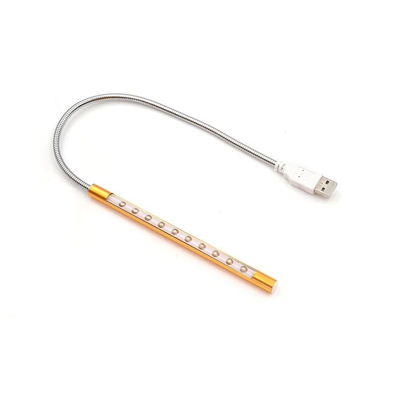 Gold 10LED USB лампа для чтения, мини-светильник, ночная лампочка, настольная лампа, гибкий портативный внешний аккумулятор, настольная лампа для чтения для ПК - Испускаемый цвет: Gold