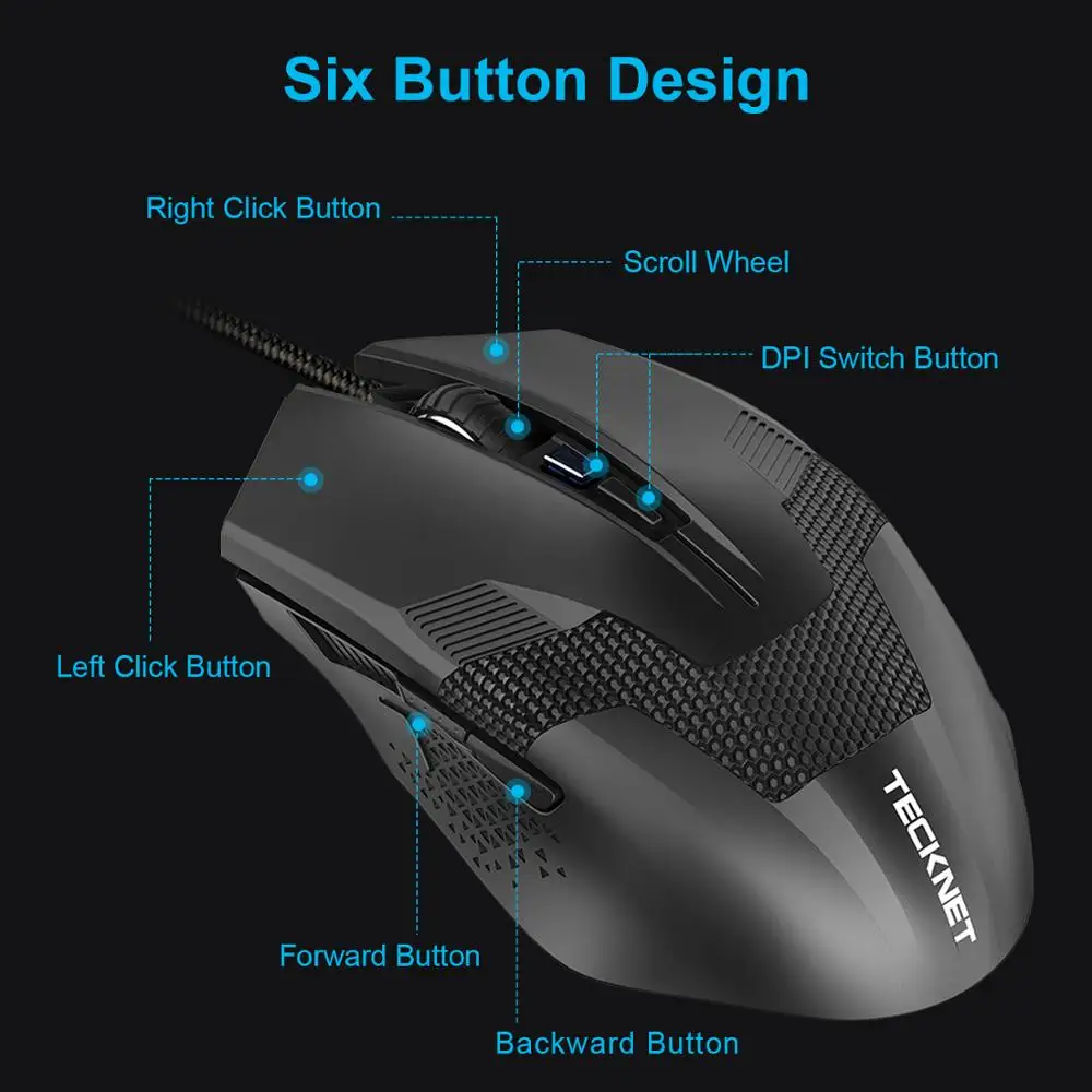 Оптическая мышь TeckNet RAPTOR Беспроводная игровая 4800 dpi проводная 3200 эргономичная