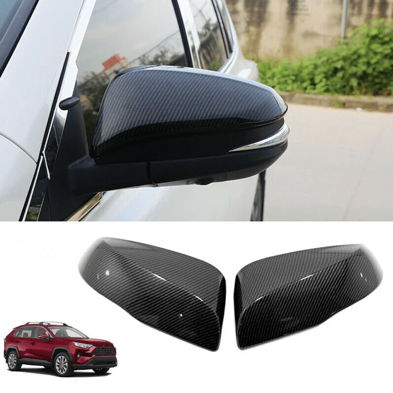 

2PCS ABS Carbon Fiber Chrome Car Side Rear view Back Mirror Cover Cap Trim For Toyota RAV4 RAV 4 XA50 2019 2020 2021 Accessories