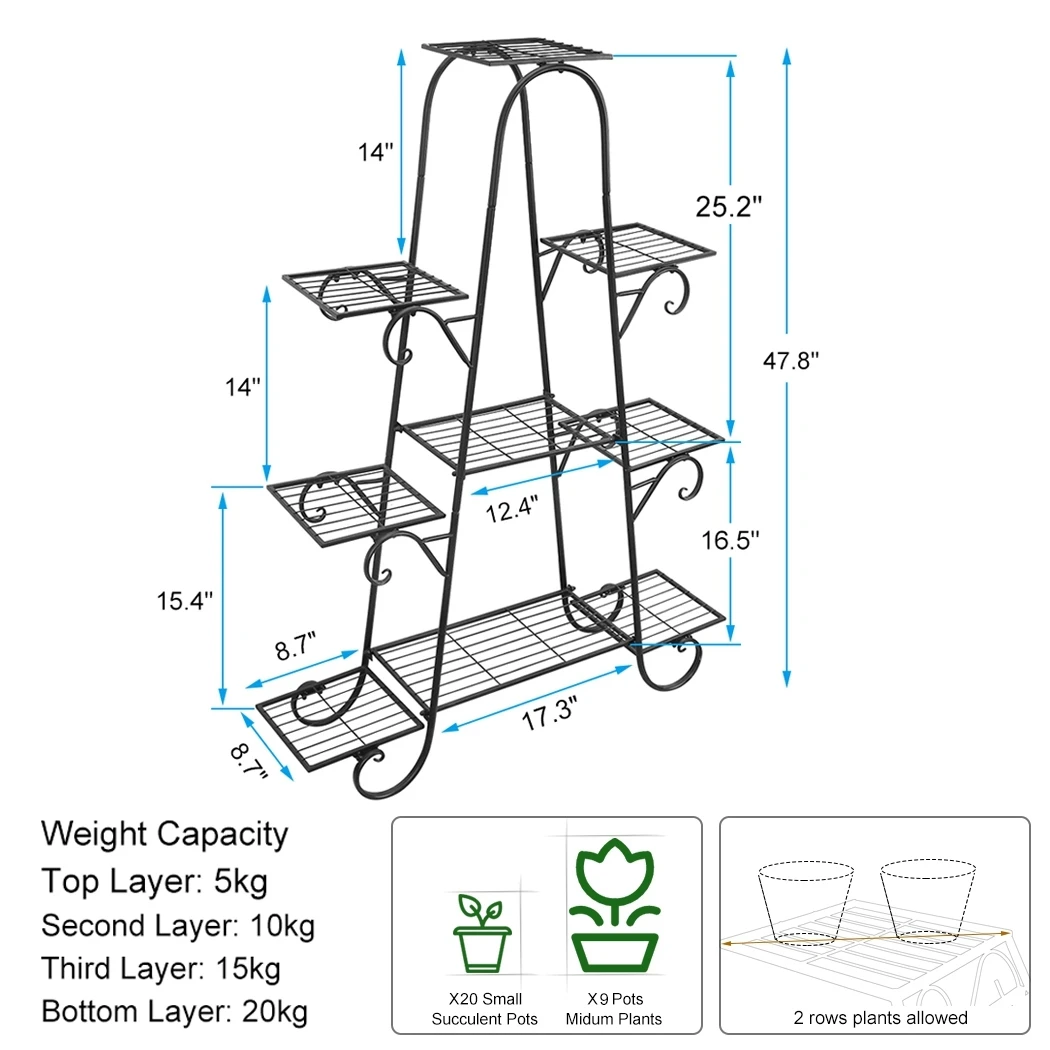 9 Tier Plant Stand Indoor Outdoor, Metal Multilayer Flower Shelf, Patio Garden Potted Plant Holder Display Rack for Plants Pots