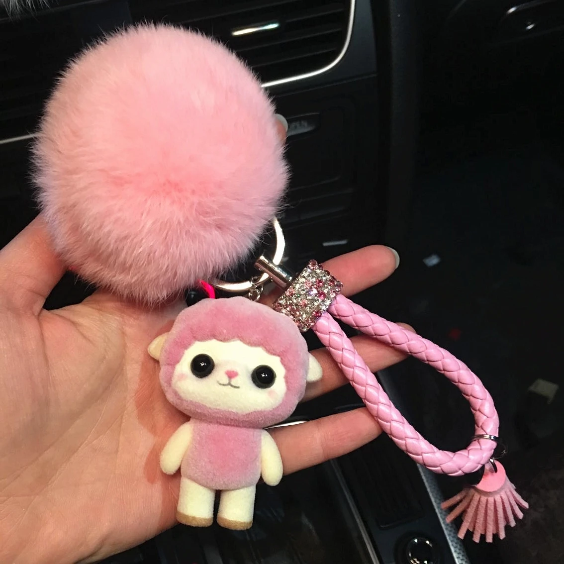 Cartoon doll car key fob pendant cute Korean creative couple key pendant men and women key ring rabbit hair
