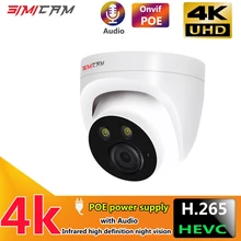Caméra de Surveillance dôme IP POE HD 8MP/4K, dispositif de sécurité sans fil, avec Audio, Vision nocturne, détection humaine, 48V, 4mp, Onvif H265, pour NVR