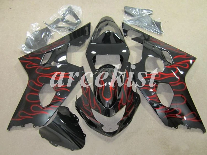 

New ABS Motorcycle Full Fairings Kits Fit for SUZUKI GSX-R600 GSX-R750 2004 2005 k4 04 05 600 750 body set Red Flame