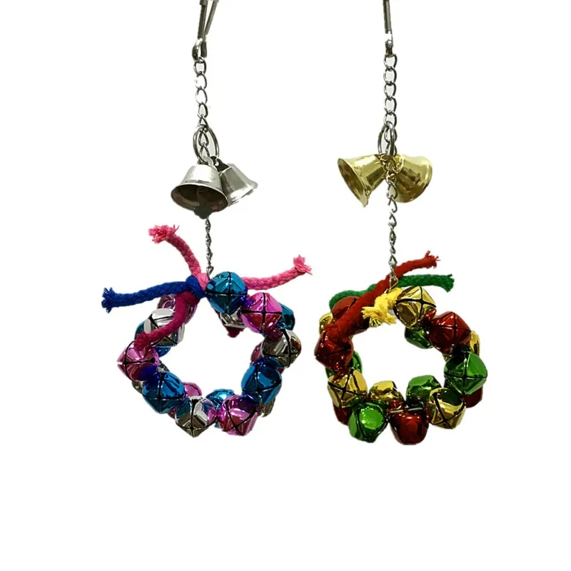 

P2pcs/set Colorful Pet Birds Parrot Toy with Christmas Bells Pet String Toys Cage Hanging Decoration CM