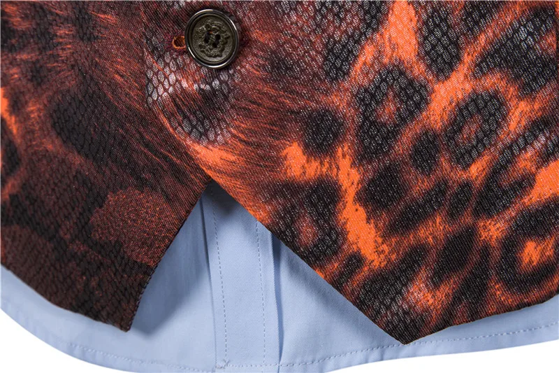 New Mens Slim Fit Bright Face Leopard Print Waistcoat Men Party Wedding Tie Vest Suit Men Casual Business Suit Vest