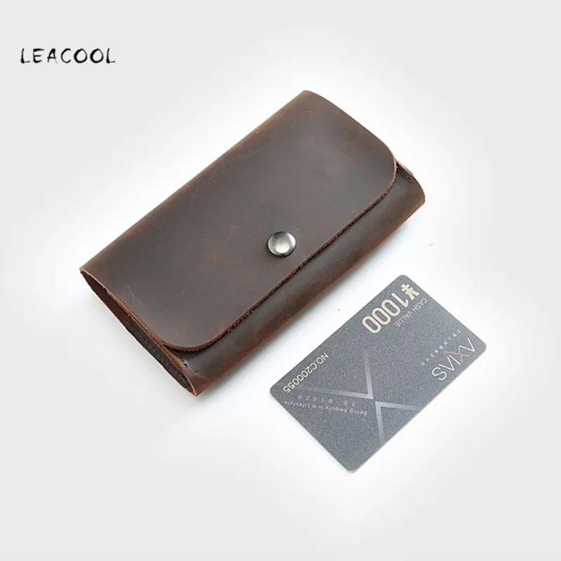LEACOOL мужской кошелек из натуральной кожи маленький мини Винтажный чехол для карт