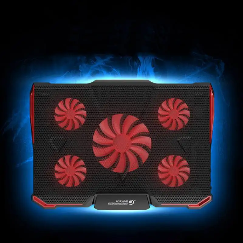 

Multi-angle Adjustment Laptop Cooling Pads 5-fan Notebook Radiator with LED Silence Dual-adjustable Wind Speed Switch