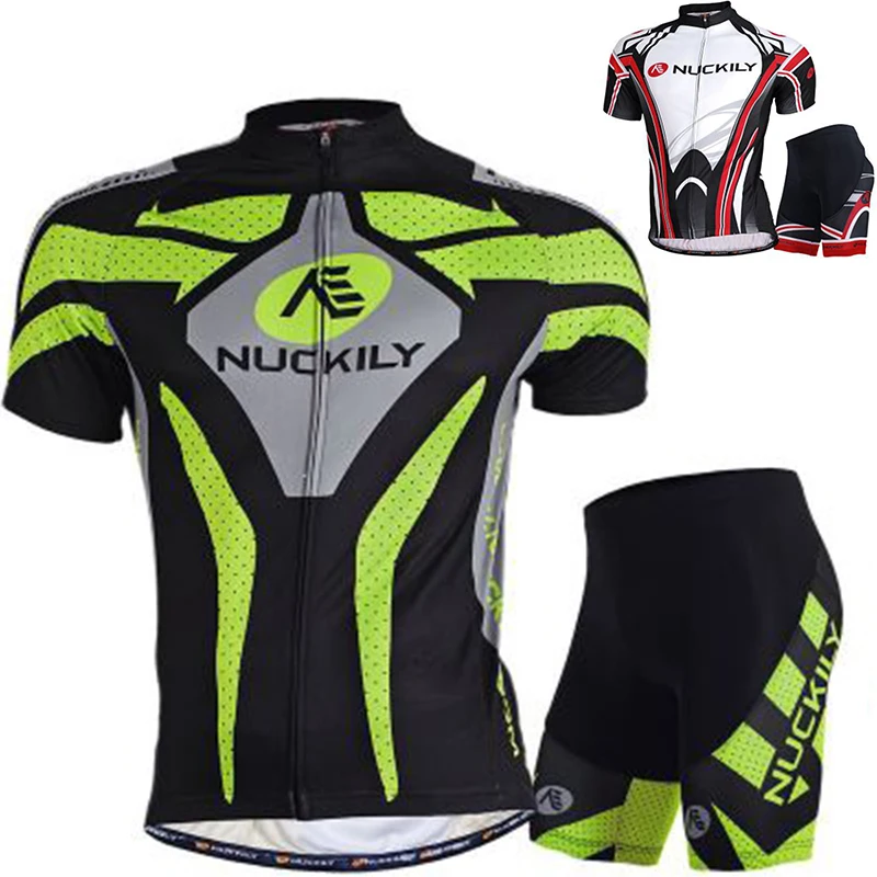 

NUCKILY Bicycle Short Sleeves Jersey +Sponge Cushion Shorts Set MTB Bike Clothes Optional Color Durable Poly