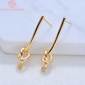 24K Gold Color Plated Brass Long Line with Knot Stud Earrings