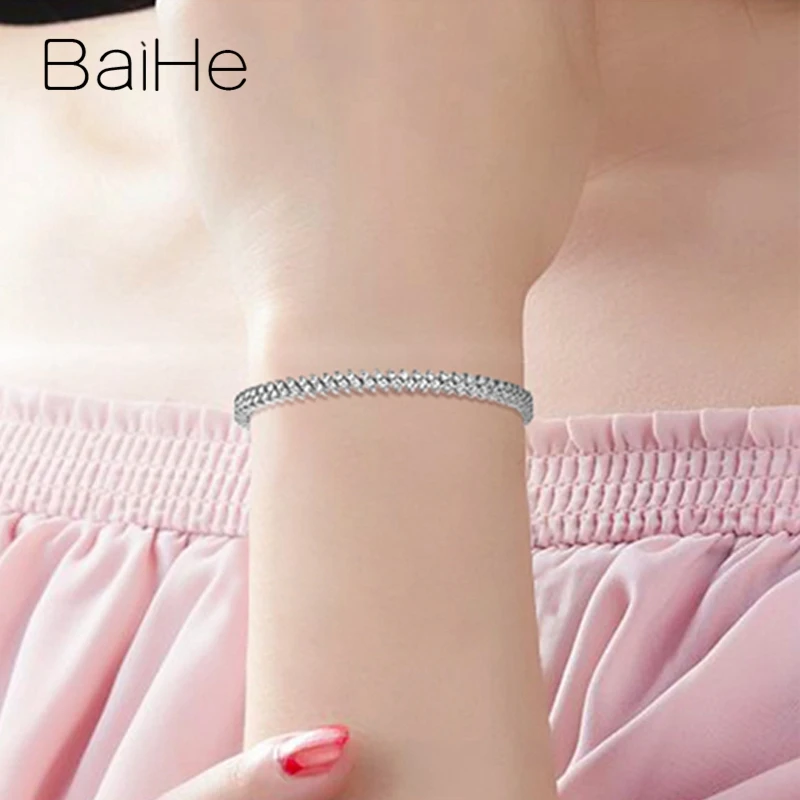 BAIHE Solid 18 к белое золото 3.6ct Сертифицированный H/SI круглый подлинный натуральный бриллианты свадебные женские модные ювелирные изделия подарок браслет