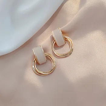 

2020 New S925 Unsual Korean Style Crystal Opal Round Gold Color Drop Dangle Female earrings with Stones for Women Gift