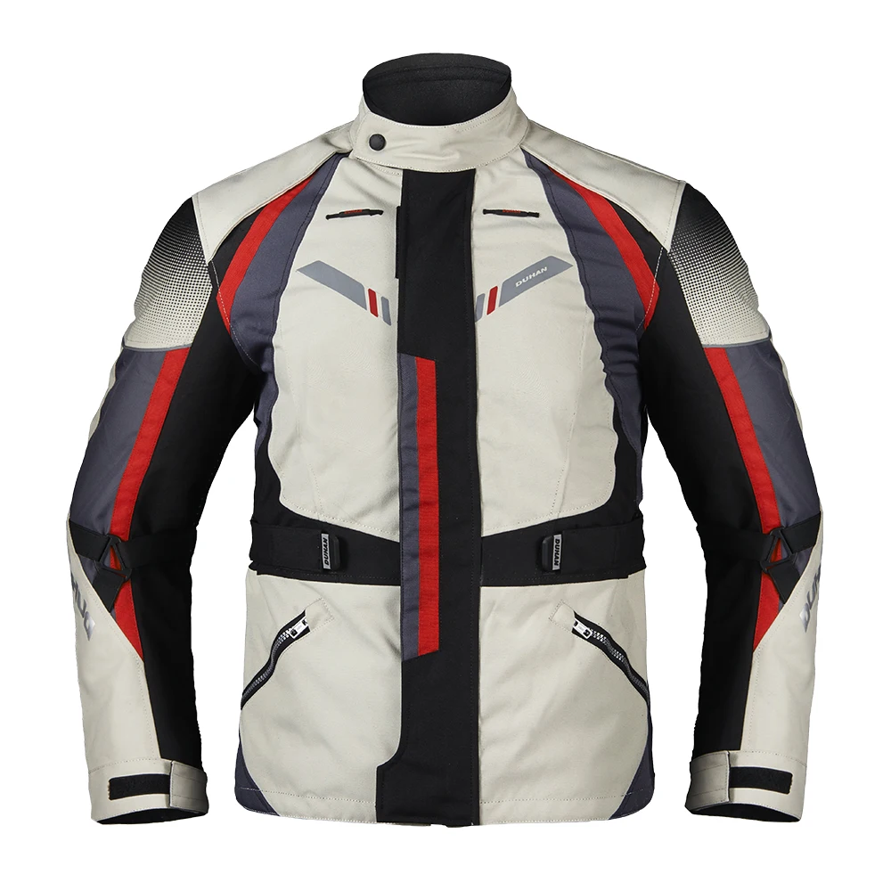 Gray Jacket DUHAN, водонепроницаемая мотоциклетная куртка, Мужская, Chaqueta, мотоциклетная куртка, мотоциклетный костюм, защита шеи, набор со съемным линнером - Цвет: Gray Jacket