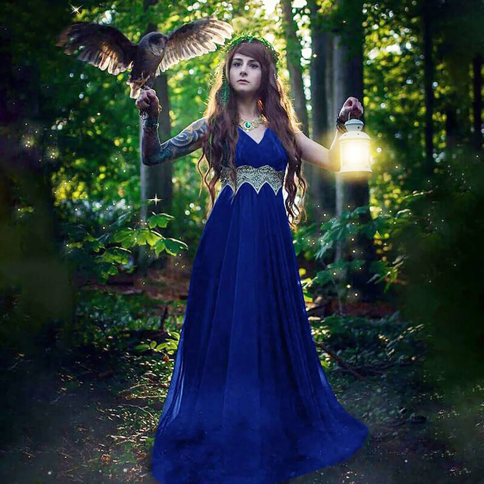 Medieval Renaissance Gothic Lace Patchwork Dress Women Vintage Floor Length Cosplay Retro Long Party Dress Sleeveless Vestidos 2