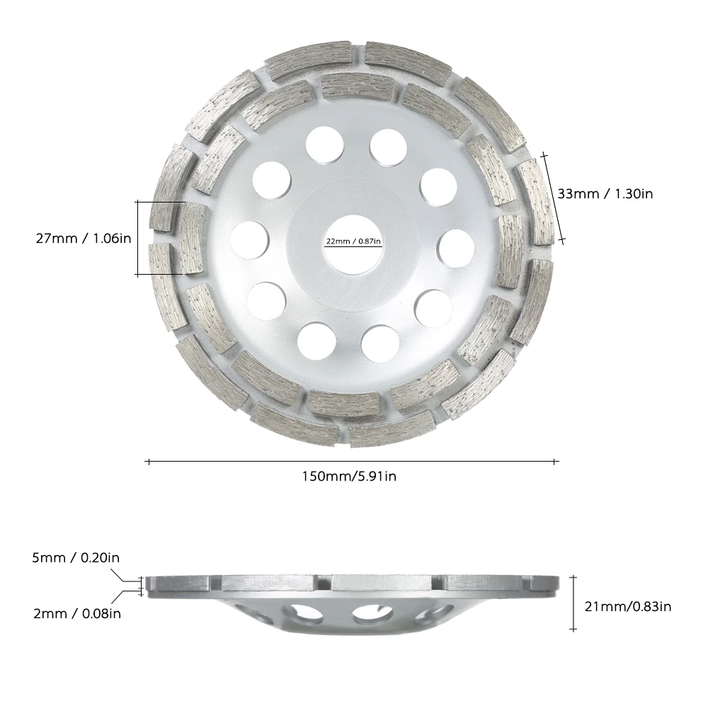 

Hot 180mm 7" Diamond 2 Row Segment Grinding Wheel Disc Bowl Shape Grinder Cup 22mm Inner Hole for Concrete Granite Masonry Stone