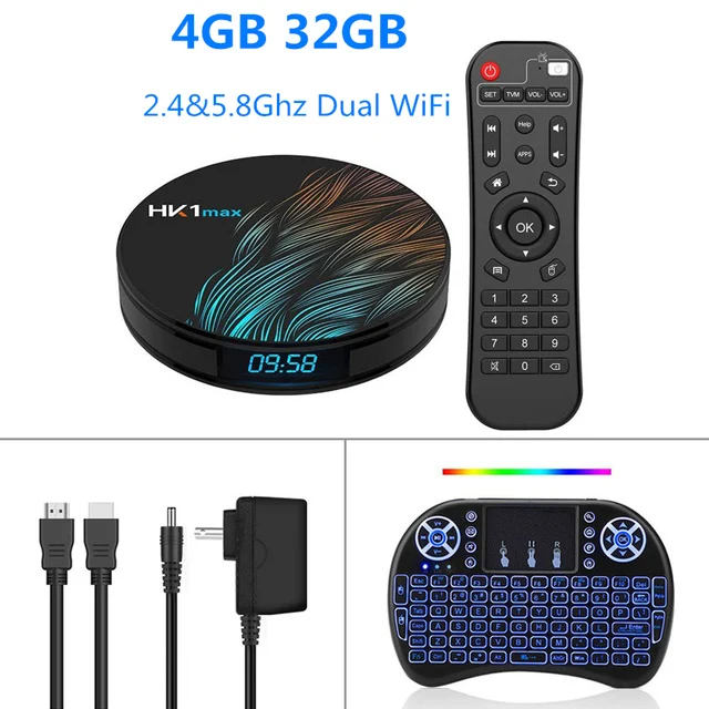 4GB32GB backlit keyb Мини Смарт ТВ-приставка Android 9,0 HK1 MAX 2,4G/5G Wifi RK3318 четырехъядерный BT4.0 телеприставка медиаплеер 4G 32G 64G 128G Google плеер - Цвет: 4GB32GB backlit keyb