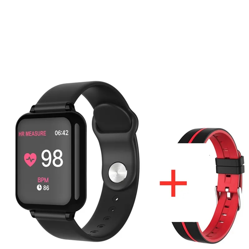 BK add 1 Red Strap B57 Смарт-часы водонепроницаемый монитор сердечного ритма кровяное давление несколько спортивный режим умные часы женские часы наручные мужские умные часы - Цвет: BK add 1 Red Strap