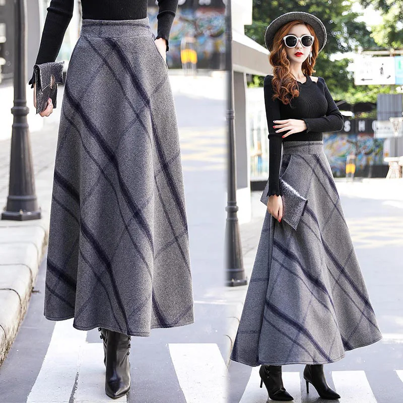 

Retro Plaid Skirt Women's 2018 Autumn And Winter New Style Thick Long Woolen Skirt High-waisted Half-length Base Skirt Winter Sk