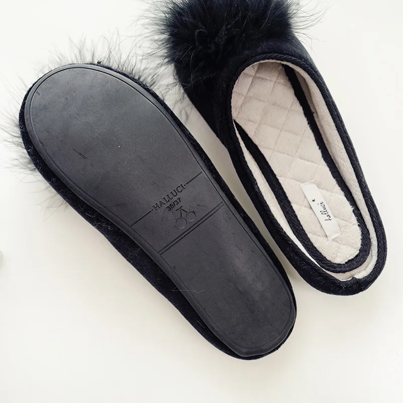 Super Soft Velvet Fur Home Slippers Shoes Women Classic Black Bedroom Non-slip Slippers indoor Floor Slippers Sapato Feminino