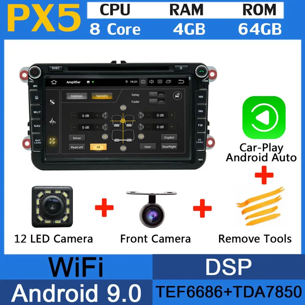 5 USB порт Восьмиядерный Android 9,0 автомобильный DVD gps радио плеер для VW Passat B6 B7 Jetta Caddy Tiguan Golf Polo Skoda Yeti превосходный автомобиль - Цвет: PX5-Carplay